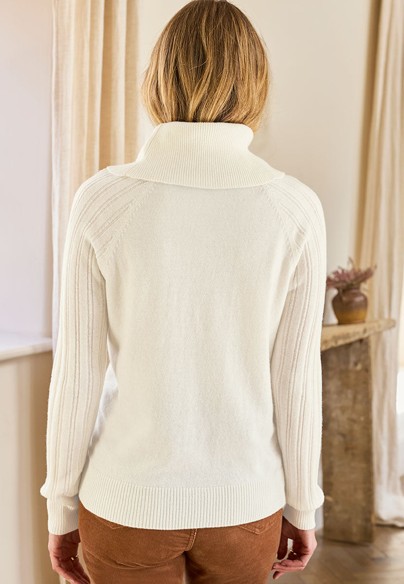 Adelie Long Sleeve Merino Jumper - Winter Ivory Back View