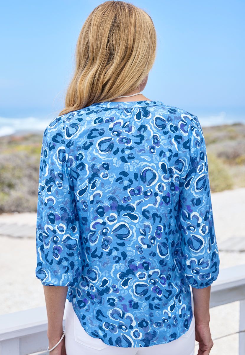 Adeline 3/4 Sleeve Notch Neck Blouse - Arachon Print