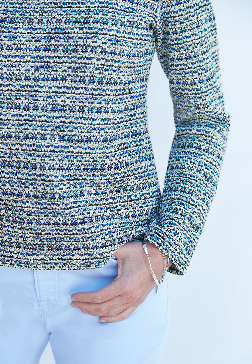 Adie Textured Long Sleeve Crew Neck Top - Navy