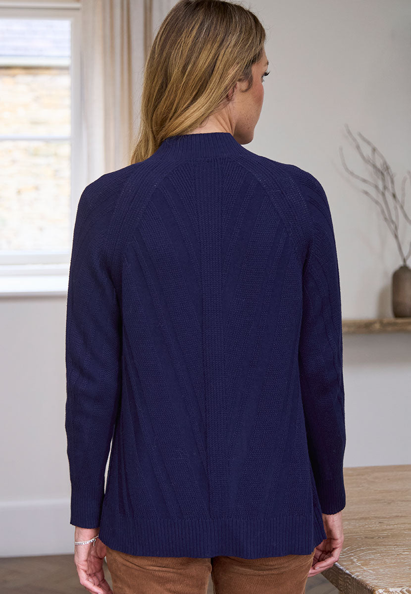 Adina Long Sleeve Rib Knit Cardigan - French Navy Back View
