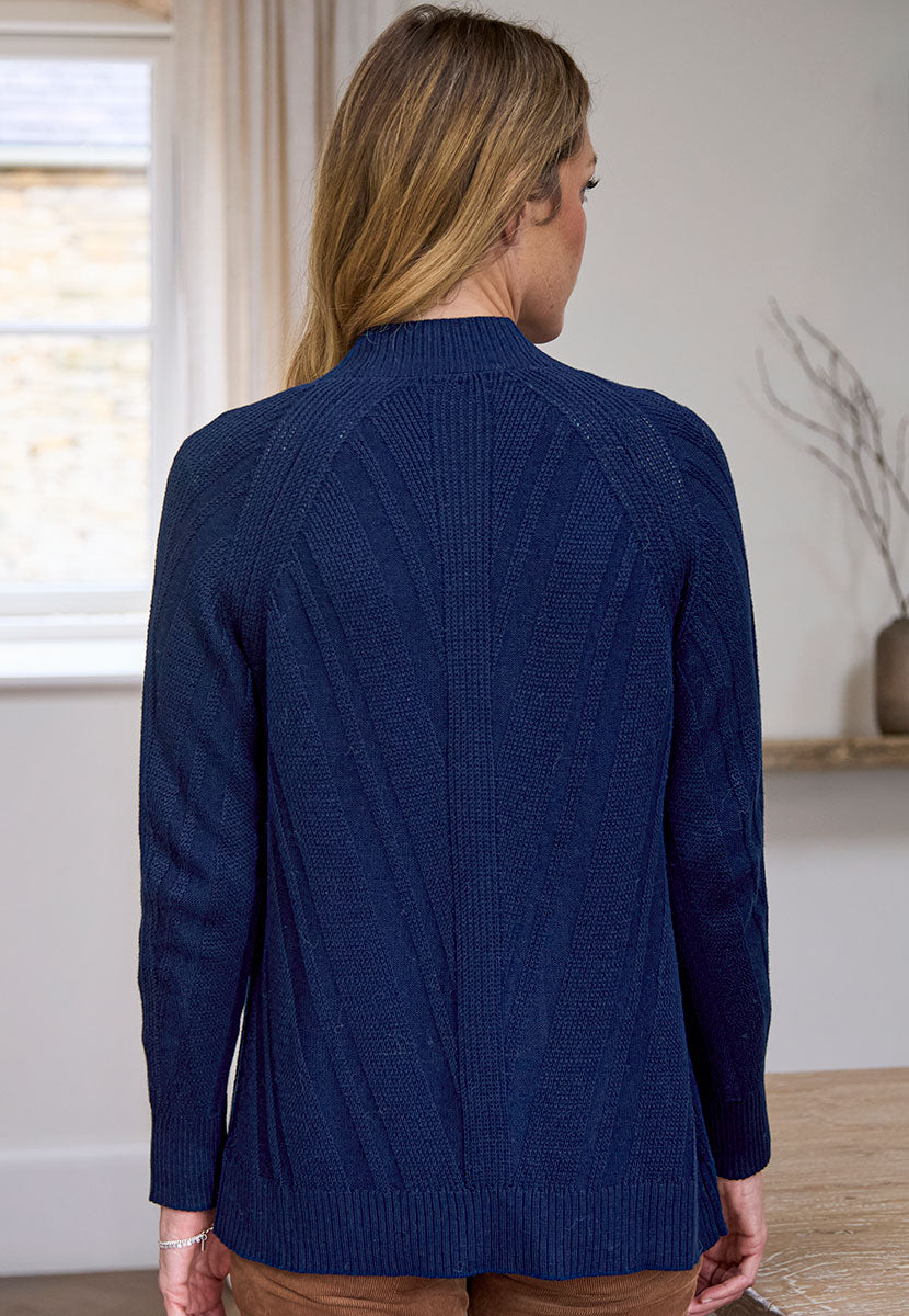 Adina Long Sleeve Rib Knit Cardigan - French Navy Back View