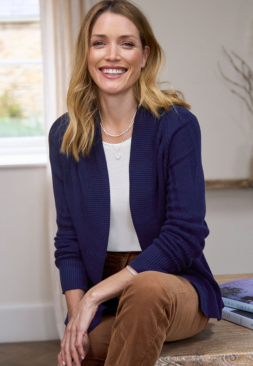 Adina Long Sleeve Rib Knit Cardigan - French Navy Alternative View