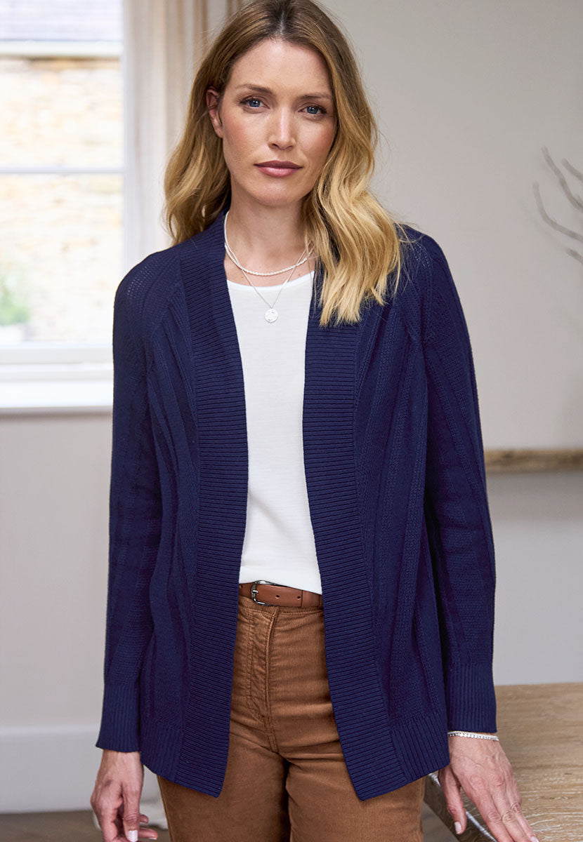 Adina Long Sleeve Rib Knit Cardigan - French Navy Front Alt View