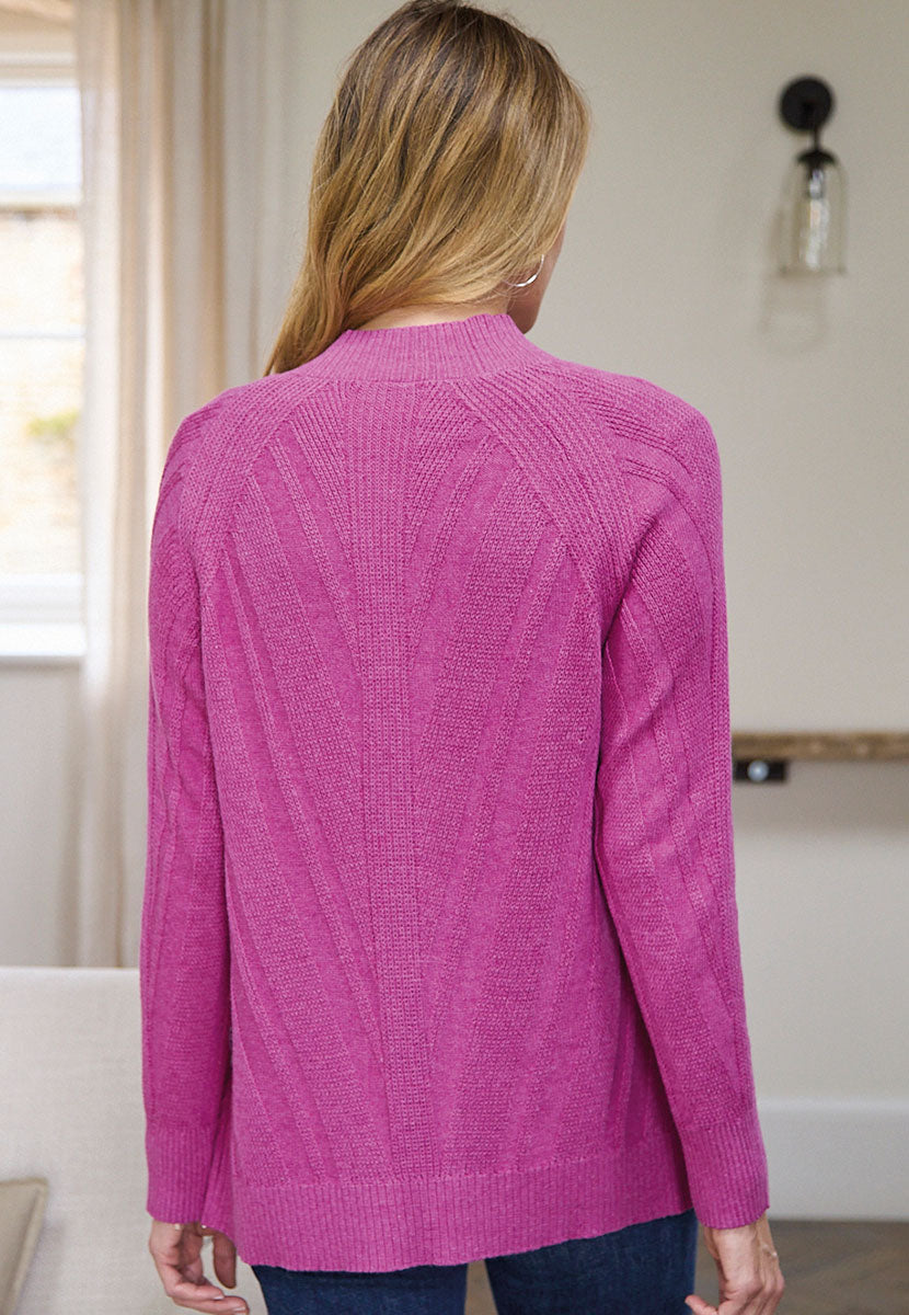 Adina Long Sleeve Rib Knit Cardigan - Rich Cerise Back view