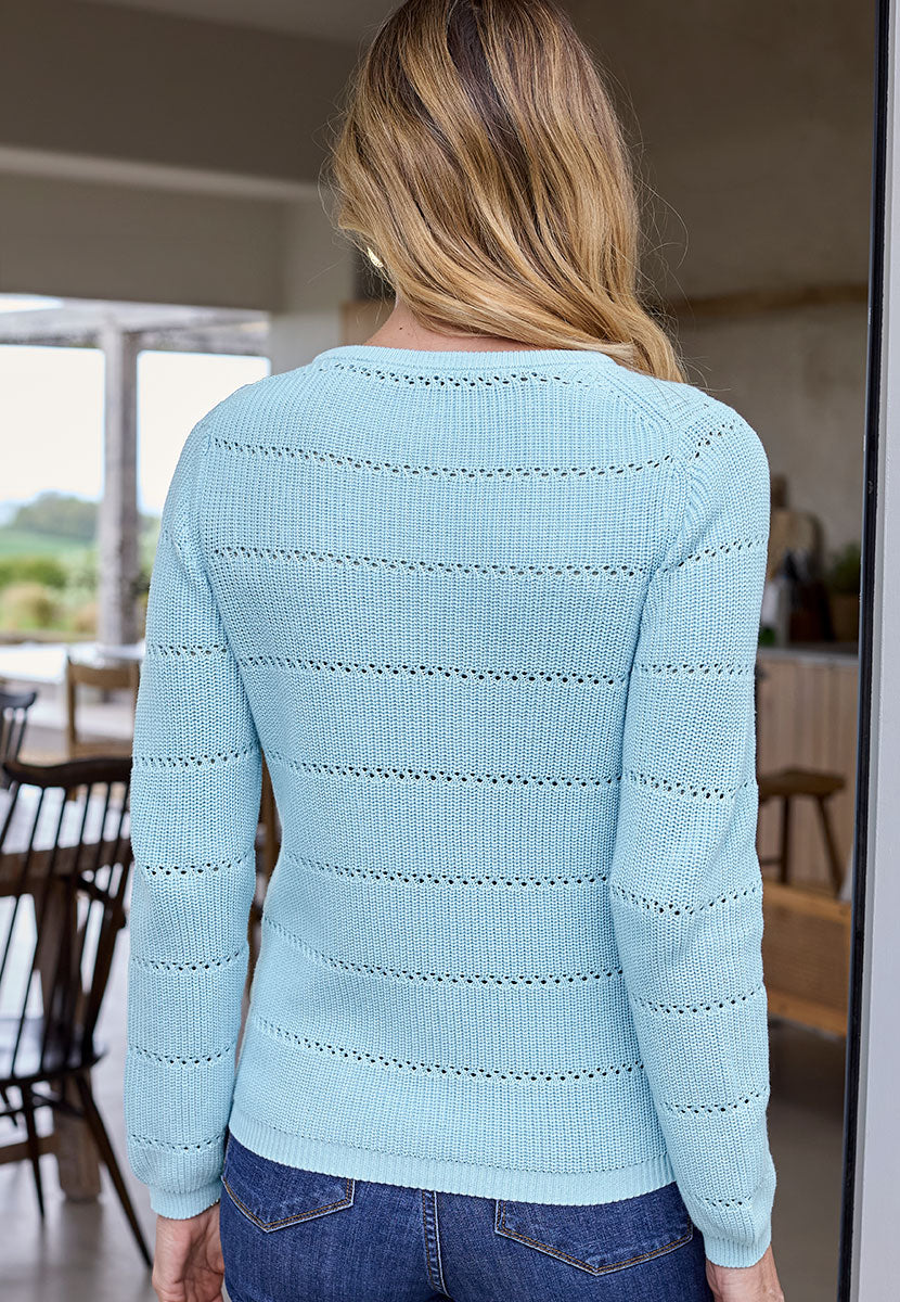 Amie Button Pure Cotton Jumper - Ice Blue | Bella di Notte