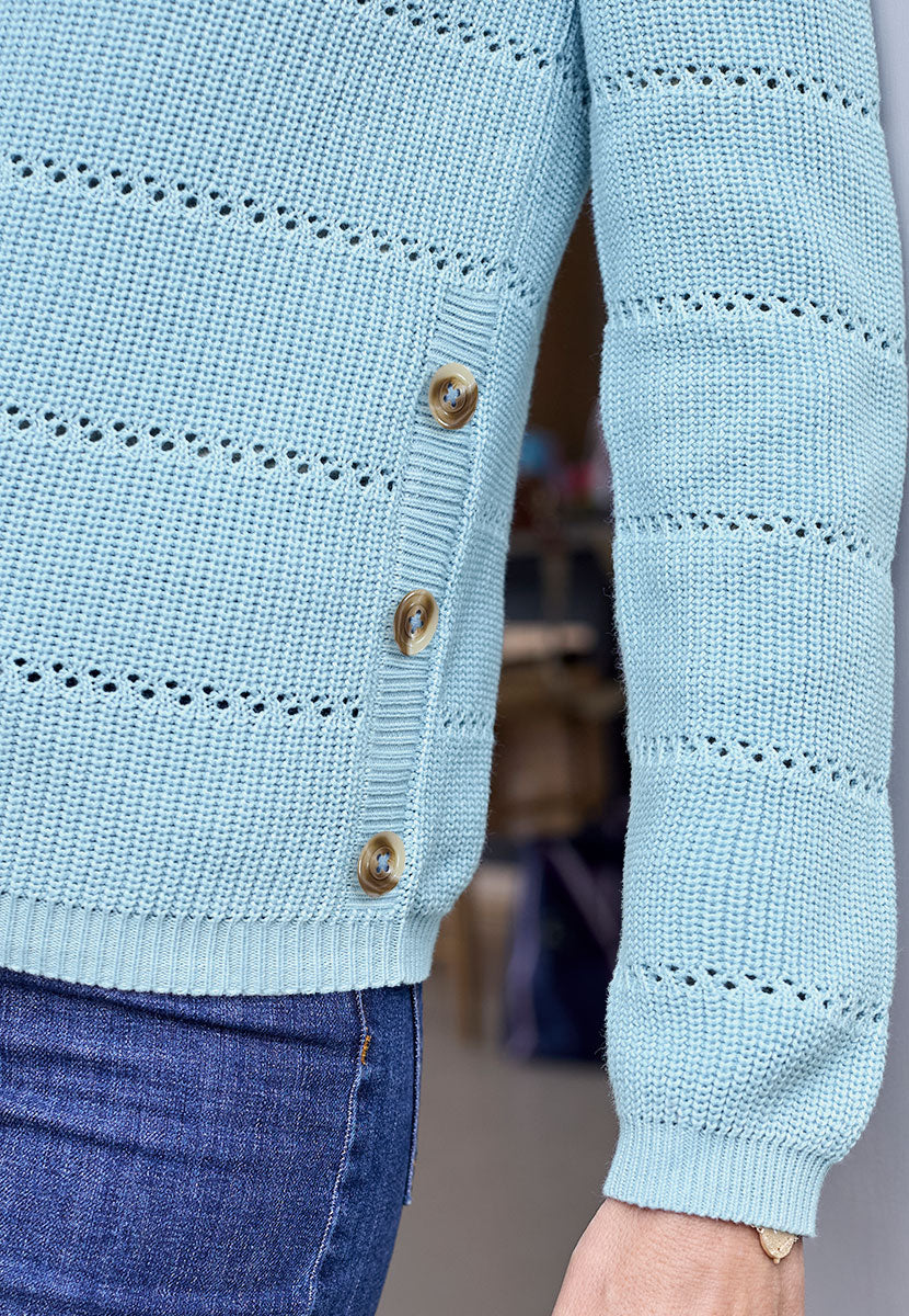 Amiee Button Detailed Pure Cotton Jumper - Ice Blue Detail View