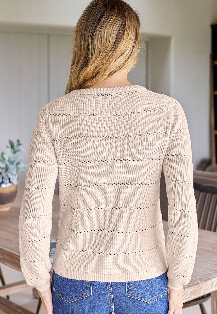 Amiee Button Detailed Pure Cotton Jumper - Oatmeal Back View