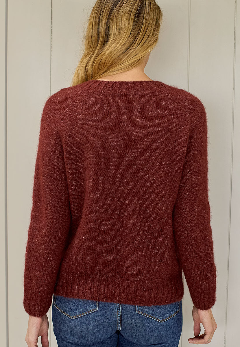 Alessia Long Sleeve Alpaca Knit Jumper - Chestnut Back View