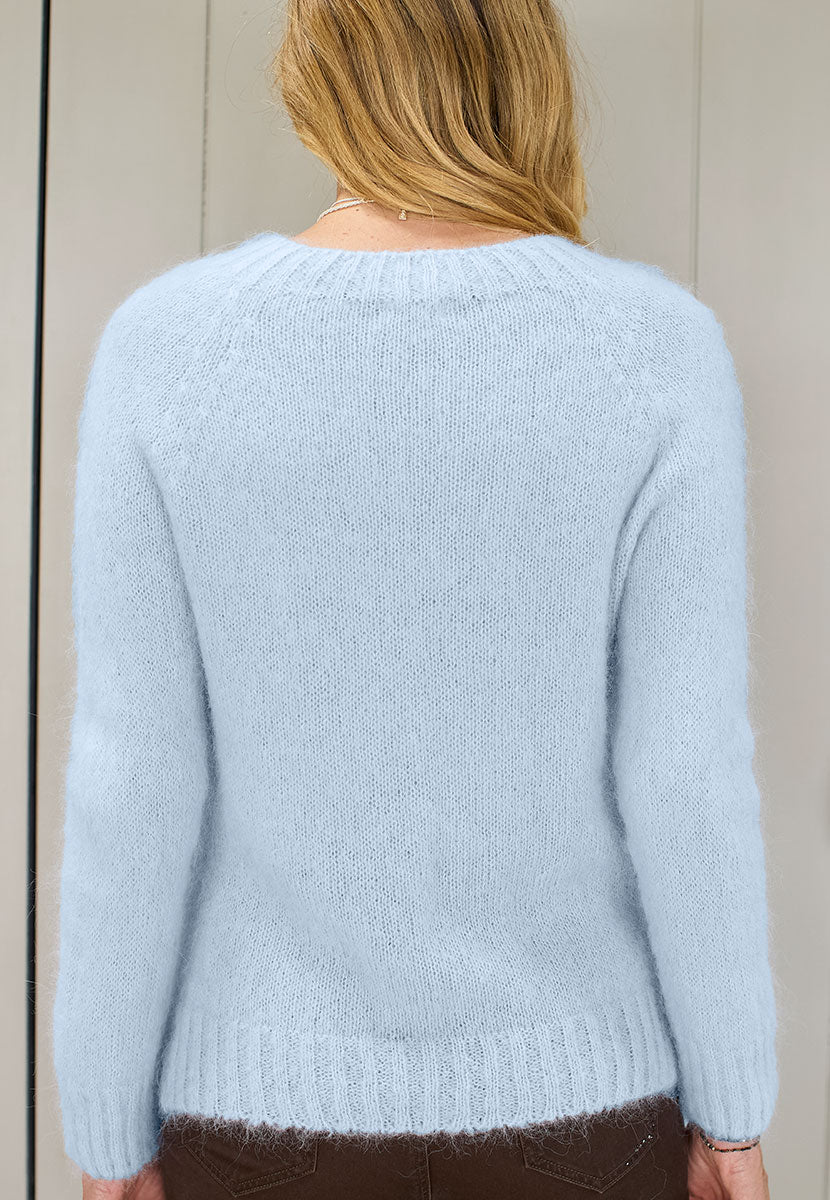 Alessia Long Sleeve Alpaca Knit Jumper - Soft Blue Back View