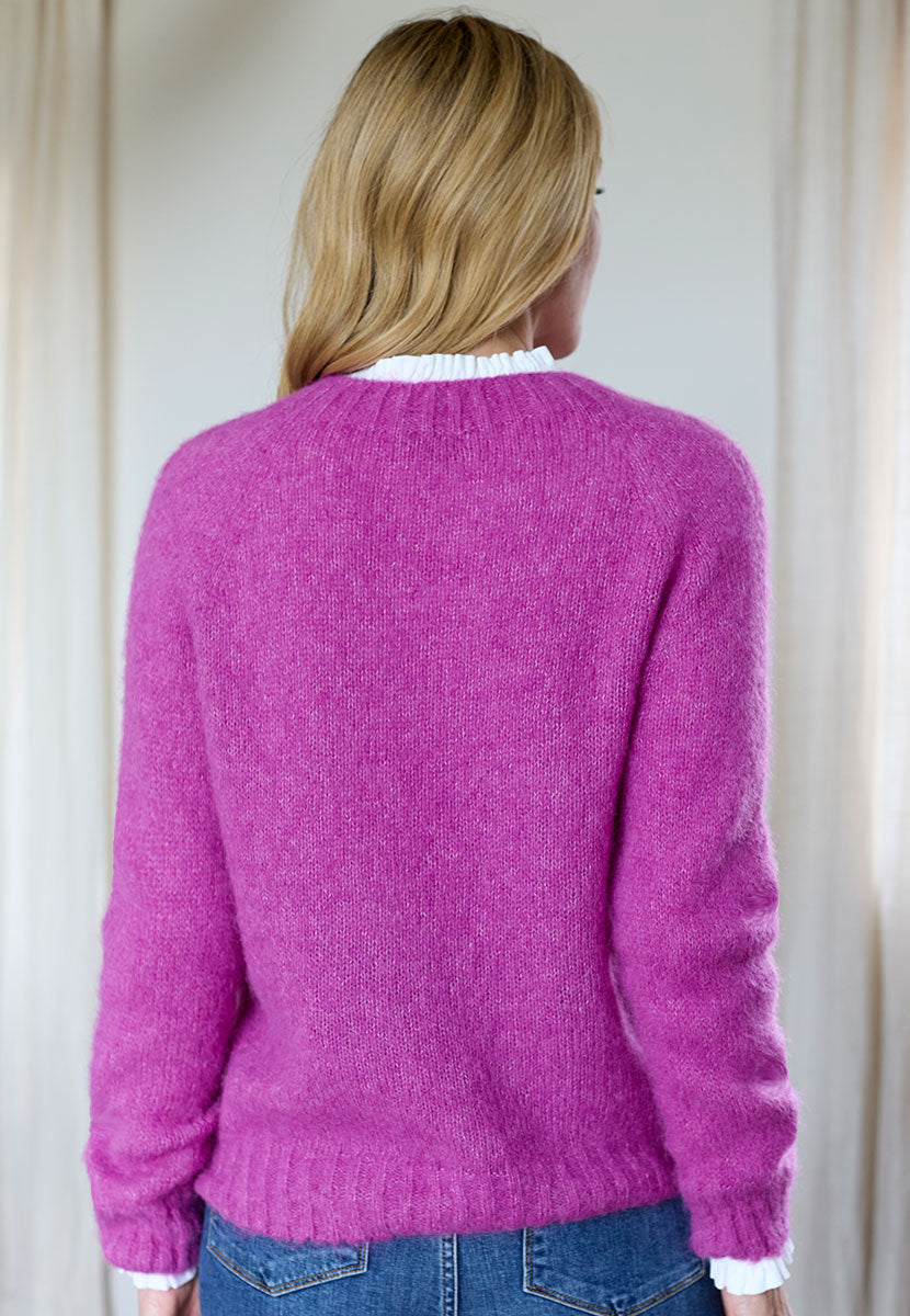 Alessia Alpaca Knit Jumper - Soft Magenta Crafted in the UK From Fluffy Peruvian Alpaca-Rich Blend Seamless Easy-Wear Crew Neck Jumper Back View