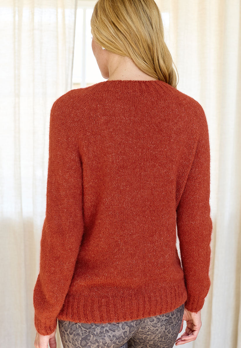 Alessia Alpaca Knit Jumper - Soft Spice Crafted in the UK From Fluffy Peruvian Alpaca-Rich Blend Seamless Easy-Wear Crew Neck Jumper Back View