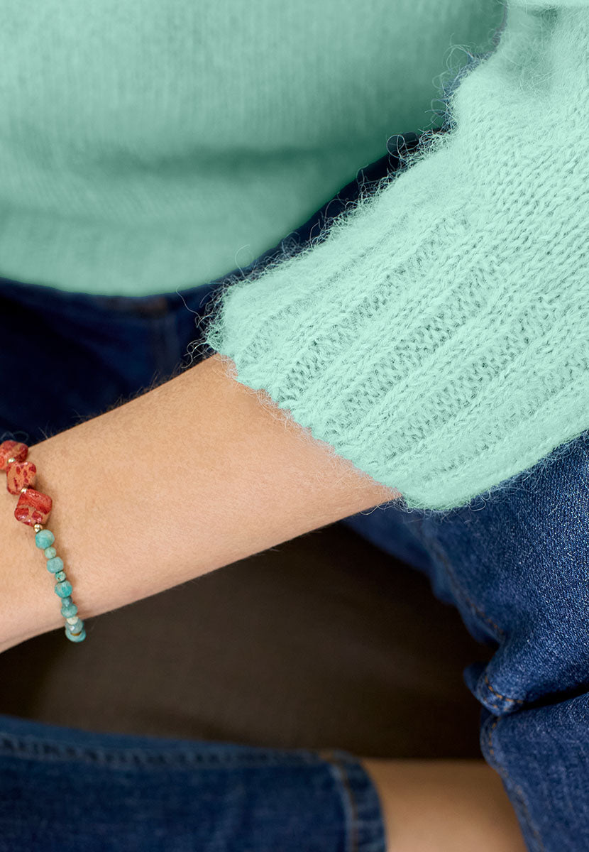 Alessia Long Sleeve Alpaca Knit Jumper - Winter Sage Detail View