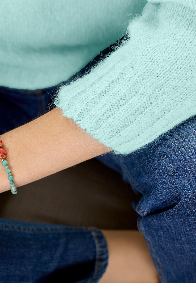 Alessia Long Sleeve Alpaca Knit Jumper - Winter Sage Detail View