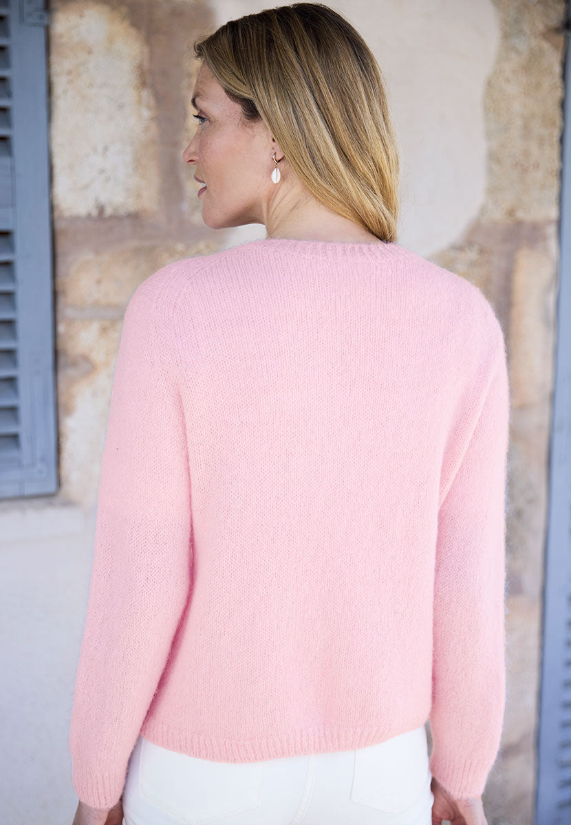 Alice Round Neck Alpaca Knit Cardigan - Pink Blush