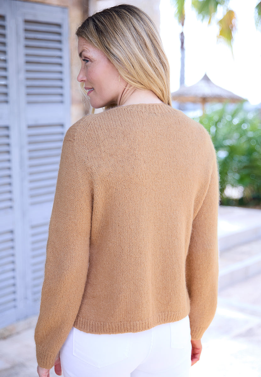 Alice Round Neck Alpaca Knit Cardigan - Soft Tan