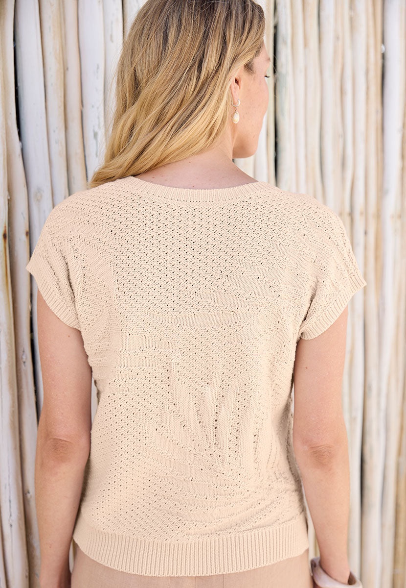 Alma Short Sleeve Pure Cotton Knitted Top - Natural