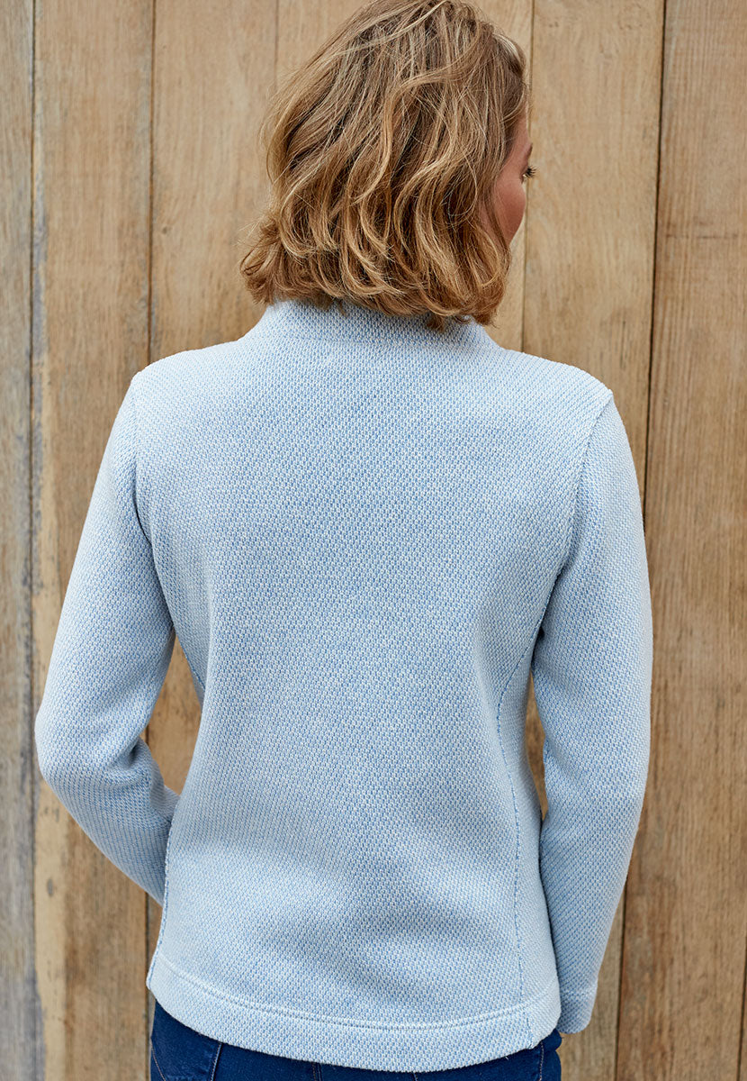 Amalia Zip Through Cotton Sweatshirt - Cornflower Blue Back View