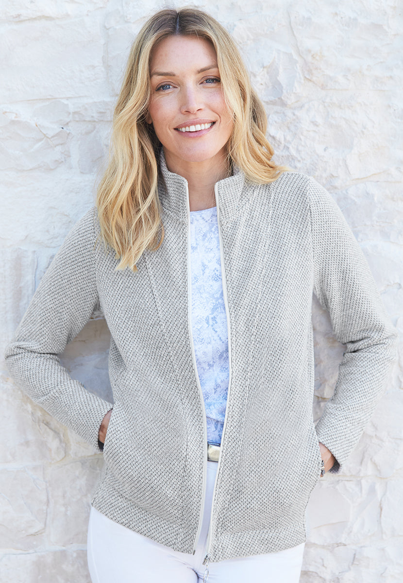 Amalia Zip Through Cotton Sweatshirt - Silver Grey