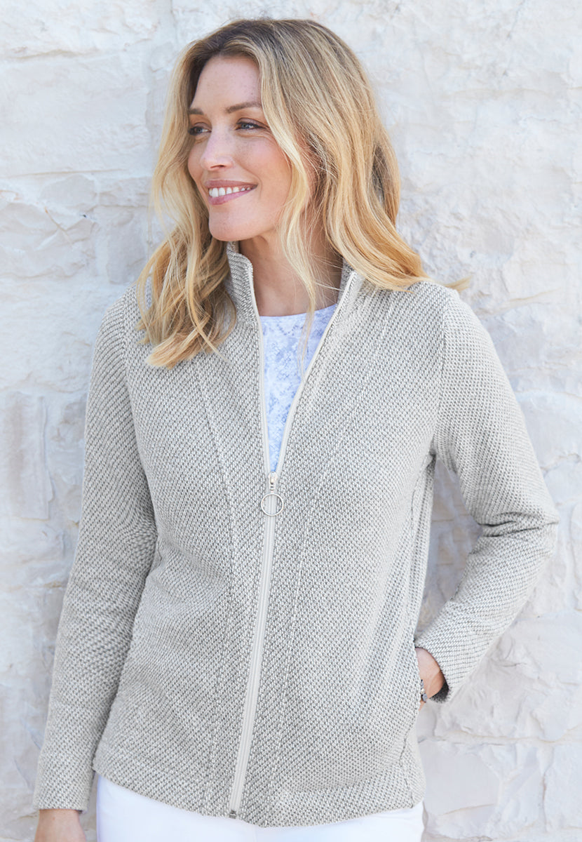 Amalia Zip Through Cotton Sweatshirt - Silver Grey