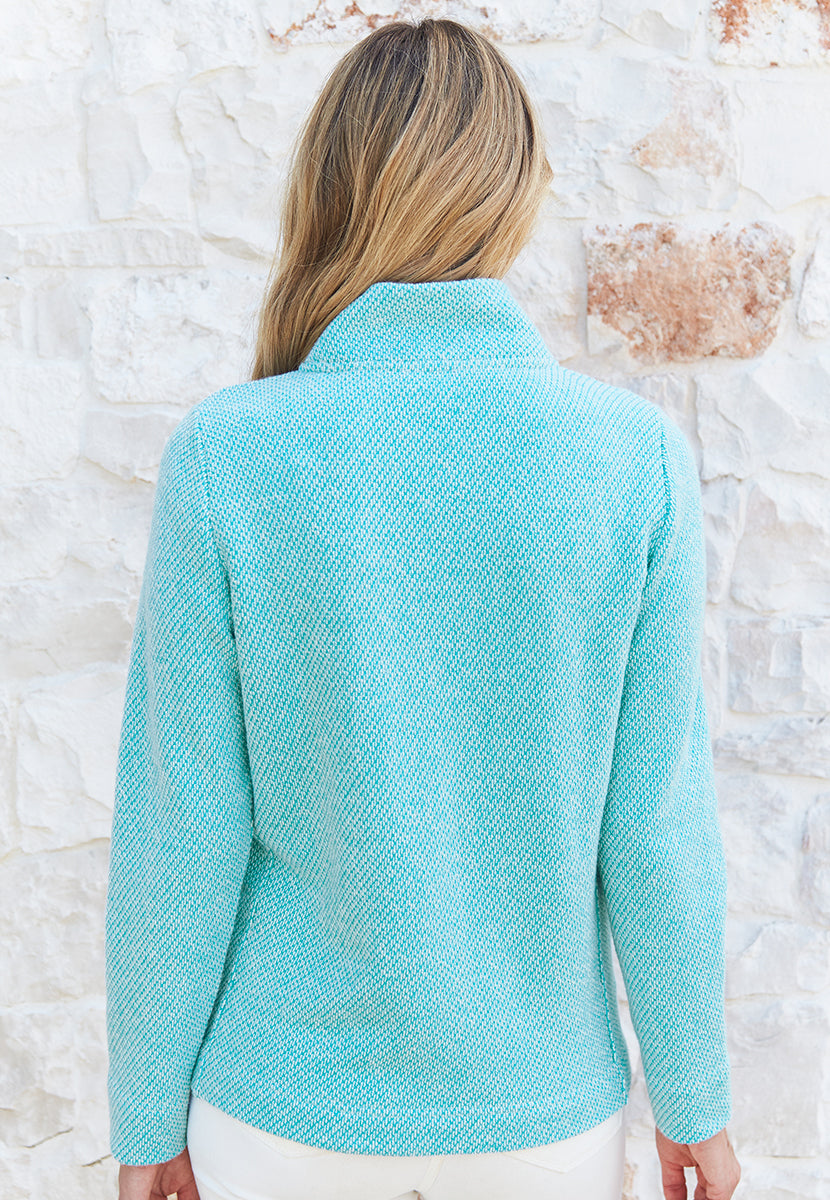 Amalia Zip Through Cotton Sweatshirt - Turquoise