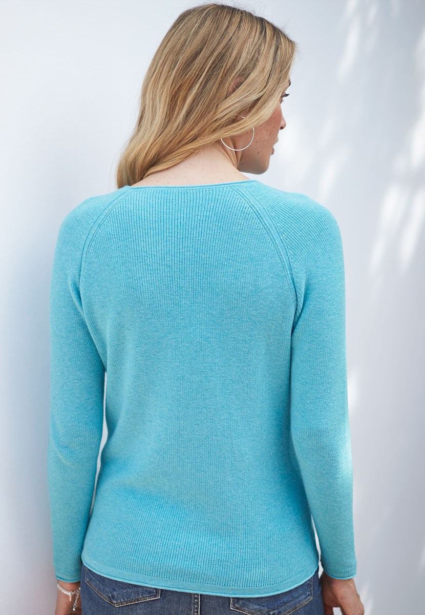 Amelie Pure Cotton Long Sleeve Jumper - Fresh Aqua