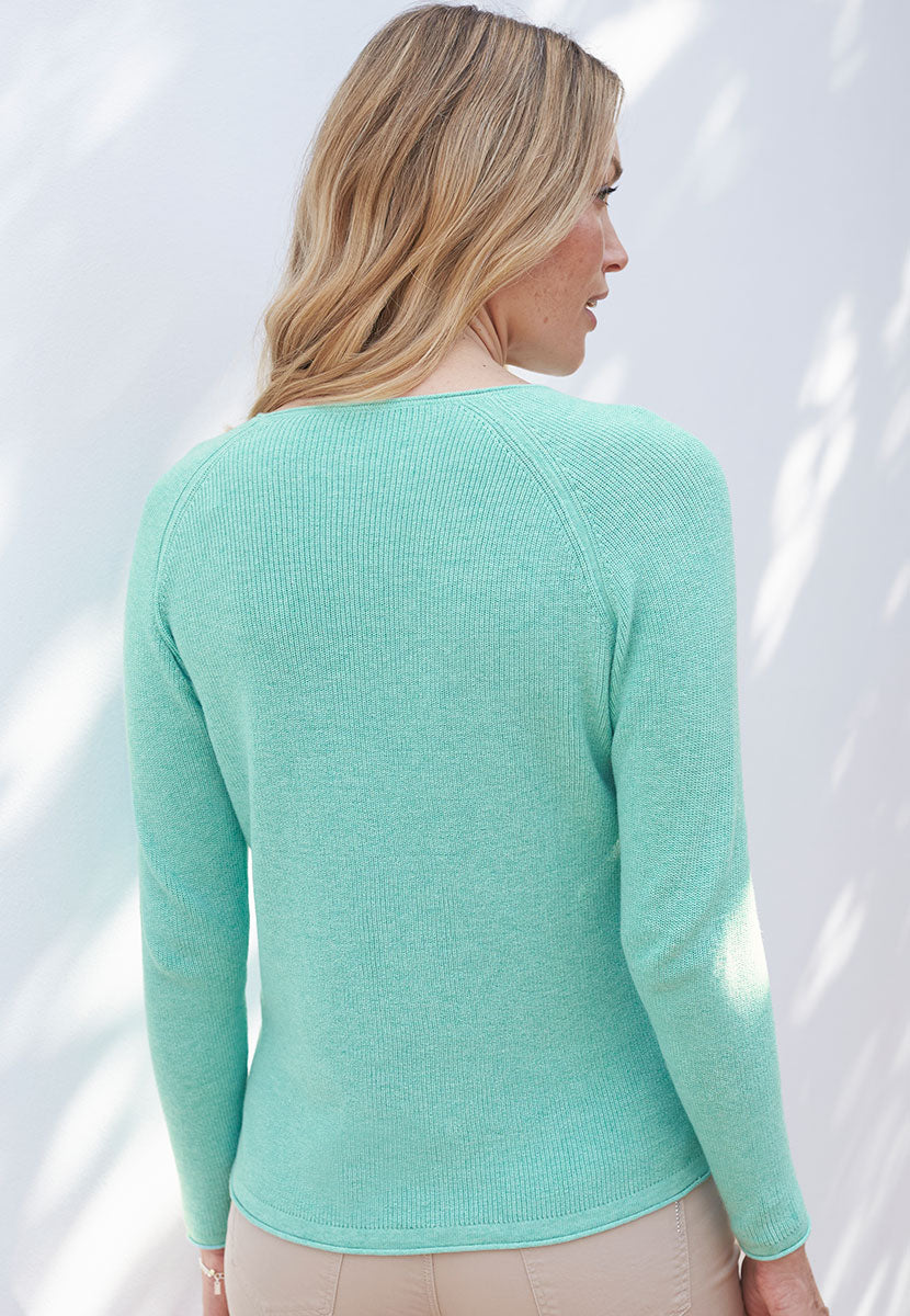 Amelie Pure Cotton Long Sleeve Jumper - Soft Jade
