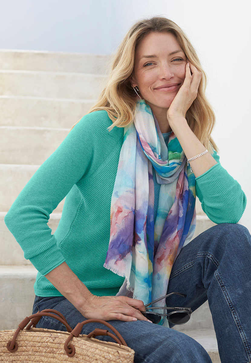 Amelie Pure Cotton Long Sleeve Jumper - Summer Aqua