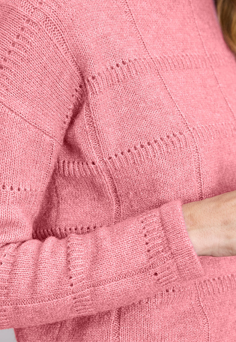 Angie Pointelle Detail Crew Neck Jumper - Rose Pink