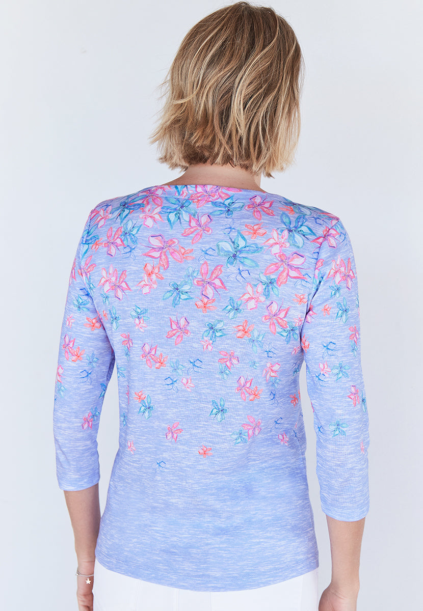 Anya Pure Cotton Notch Neck Top - Blue Marl