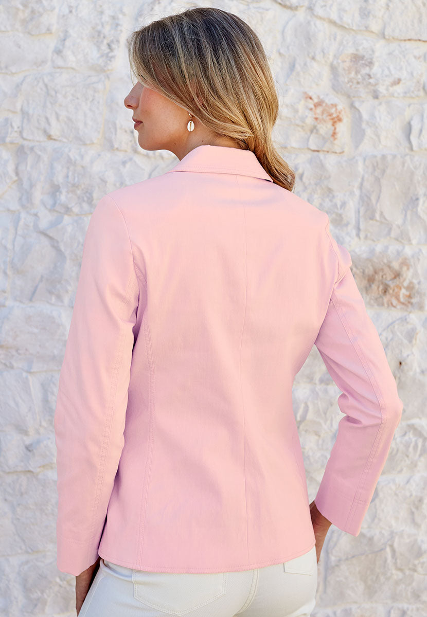 Athena Tailored Fit Lined Blazer - Blossom Pink Comfortable Stretchy Soft Touch Fabric Fully-Lined Smart Blazer Style Jacket Back View