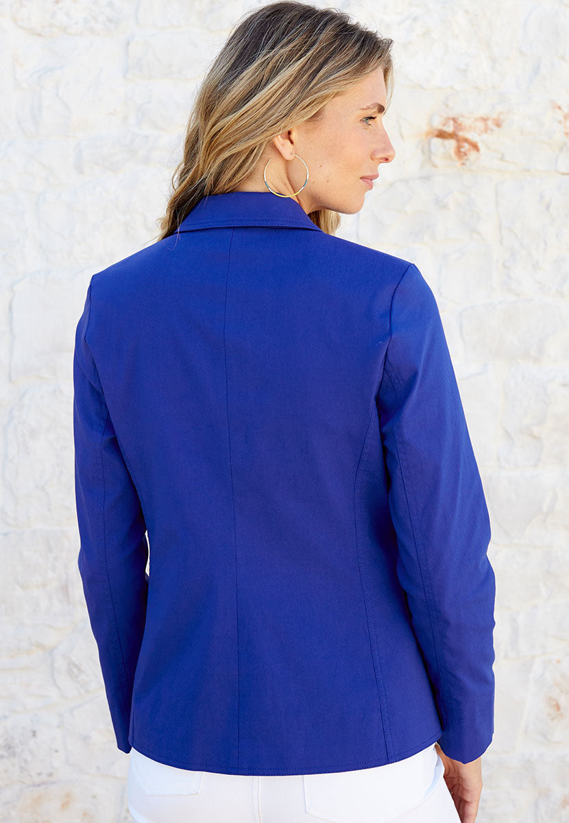  Athena Tailored Fit Lined Blazer - Lapis Blue Comfortable Stretchy Soft Touch Fabric Fully-Lined Smart Blazer Style Jacket Back View