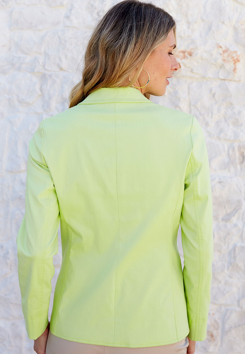 Athena Tailored Fit Lined Blazer - Limeade Yellow Green Comfortable Stretchy Soft Touch Fabric Fully-Lined Smart Blazer Style Jacket Back View
