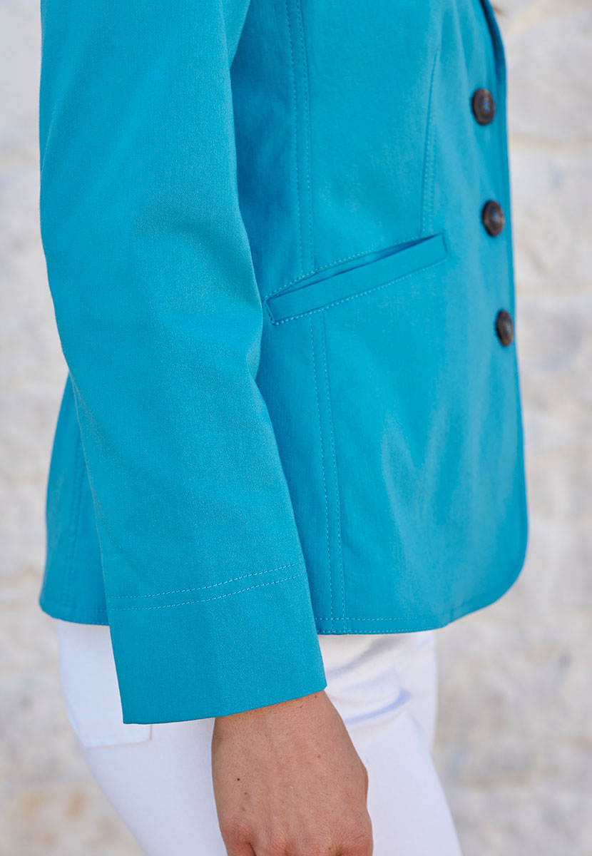 Athena Tailored Fit Lined Blazer - Ocean Blue Comfortable Stretchy Soft Touch Fabric Fully-Lined Smart Blazer Style Jacket Detail