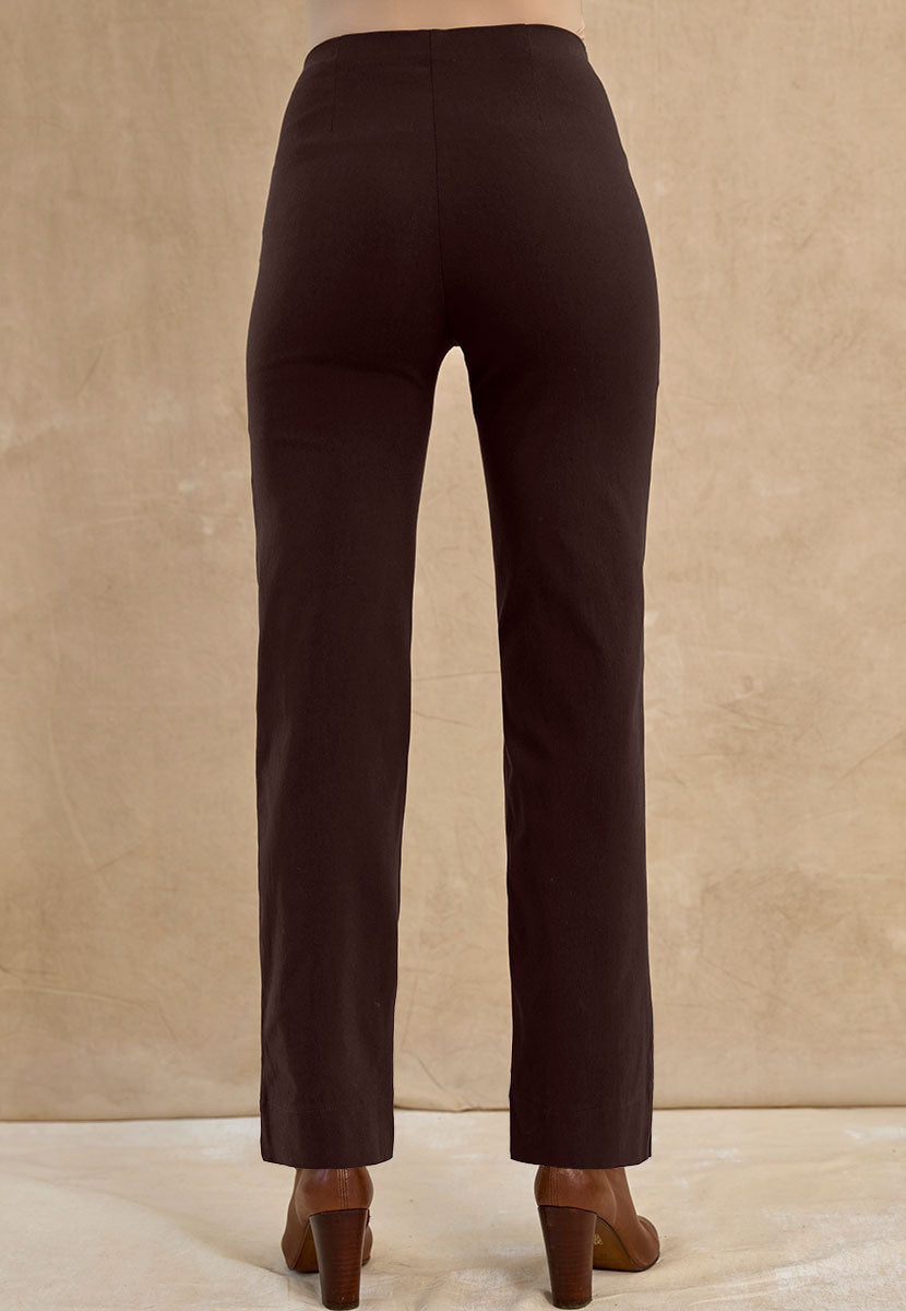 Ava Easy Fit Straight Leg Pull on Trouser - Chocolate