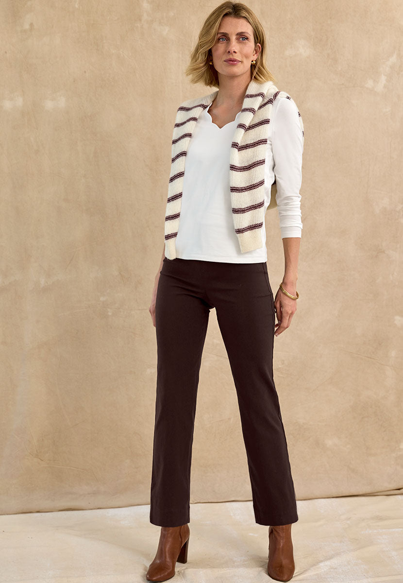 Ava Easy Fit Straight Leg Pull on Trouser - Chocolate