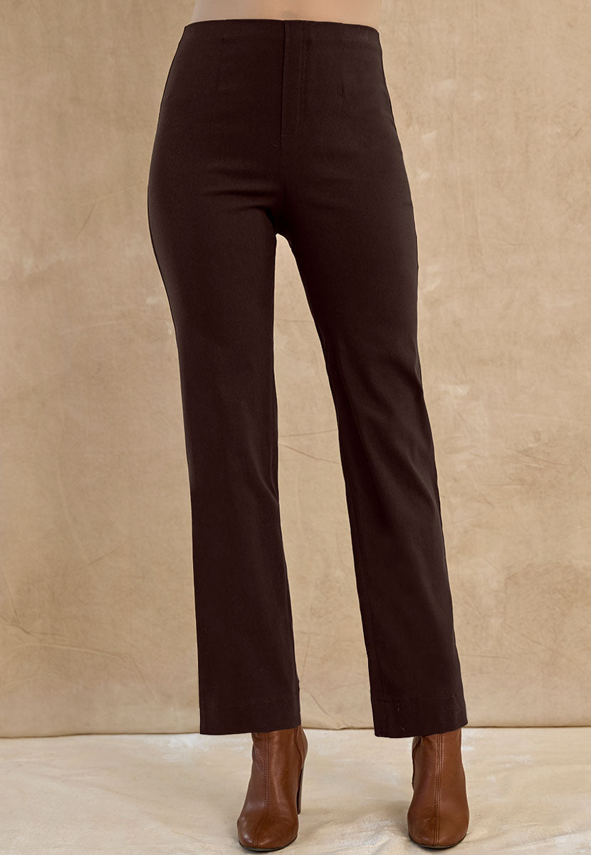 Ava Easy Fit Straight Leg Pull on Trouser - Chocolate