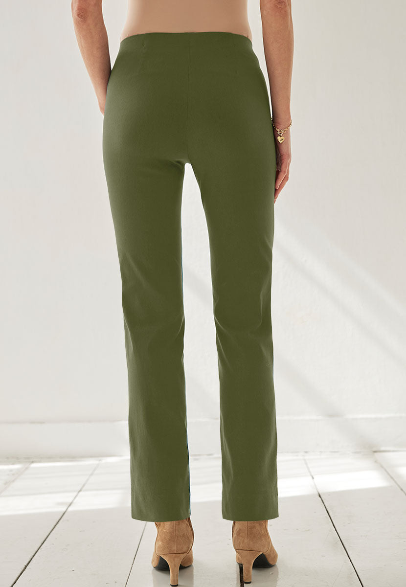Ava Easy Fit Straight Leg Pull on Trouser - Dark Olive Back View