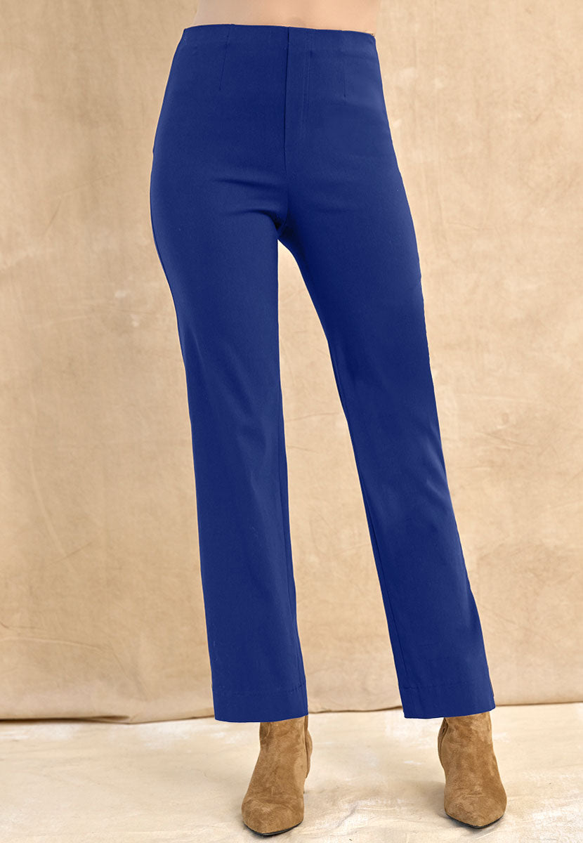 Ava Easy Fit Straight Leg Pull on Trouser - Lapis Blue Front Alt View