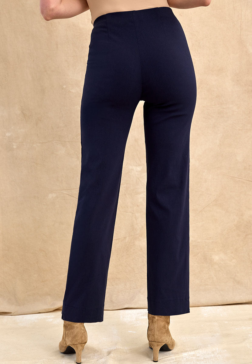 Ava Easy Fit Straight Leg Pull on Trouser - Navy