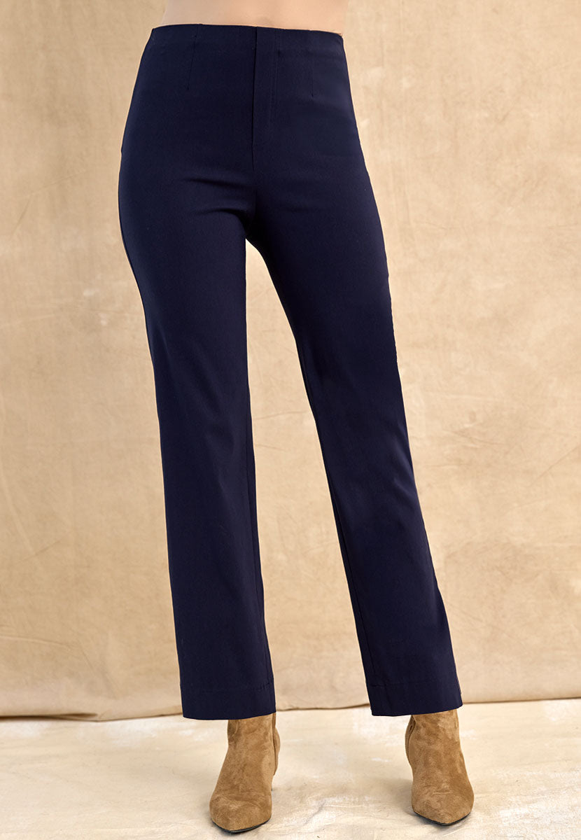 Ava Easy Fit Straight Leg Pull on Trouser - Navy