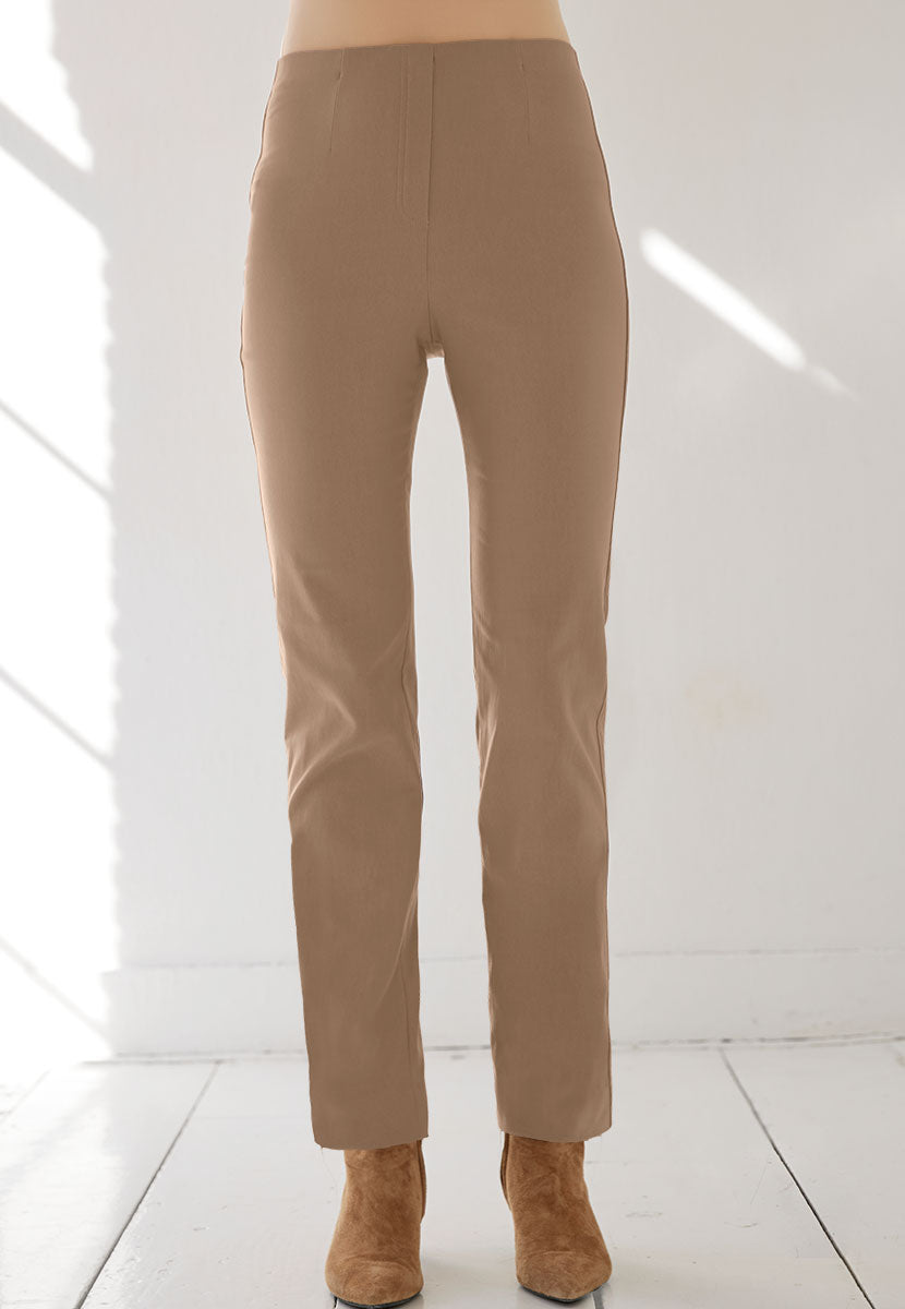 Ava Easy Fit Straight Leg Pull on Trouser - Soft Stone Front Alt View