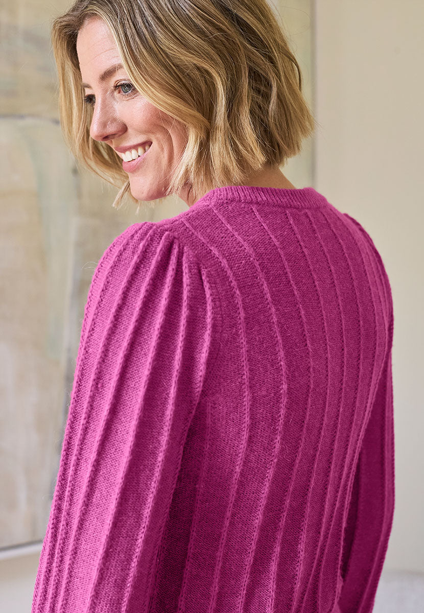 Avril Rib Knitted Cardigan - Soft Magenta Detail View