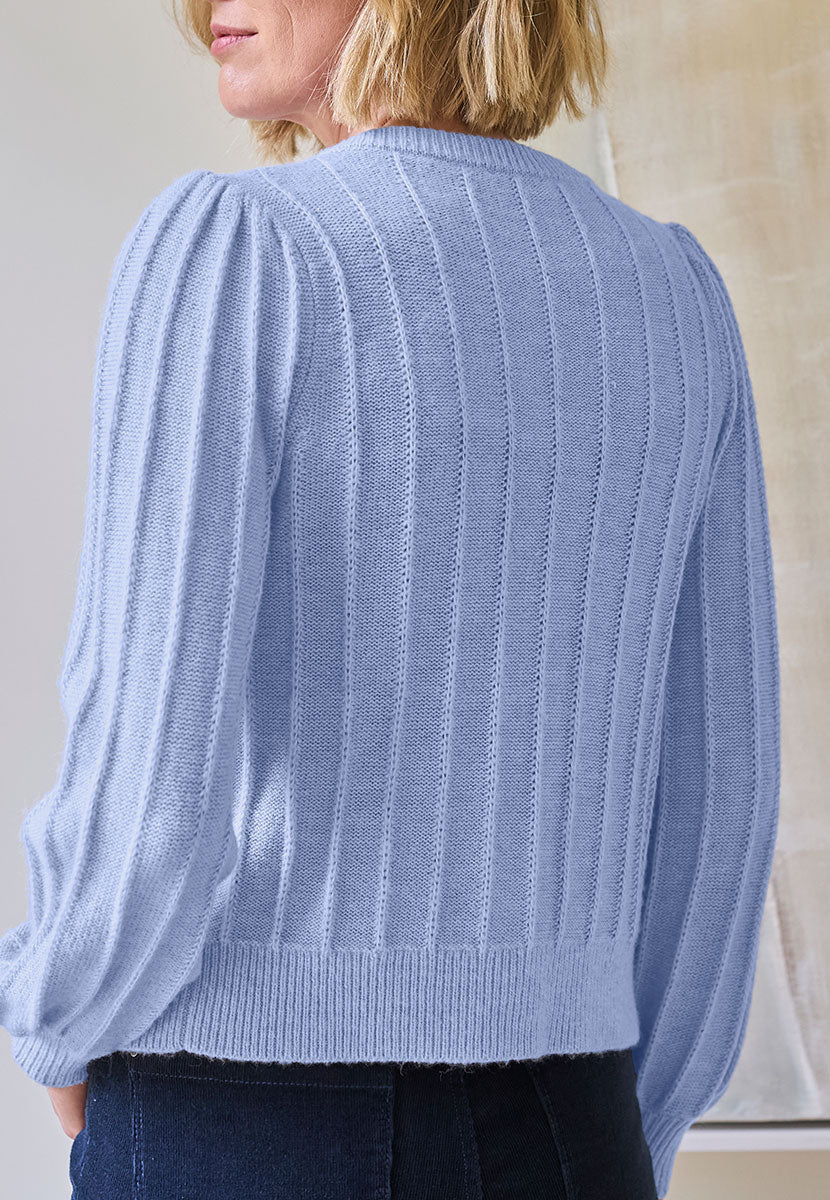 Avril Rib Knitted Cardigan - Soft Blue Detail