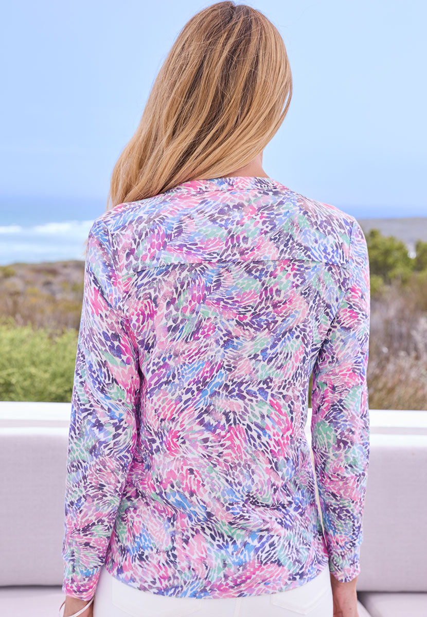 Avril Pure Cotton Open Neck Top - Ortana Print