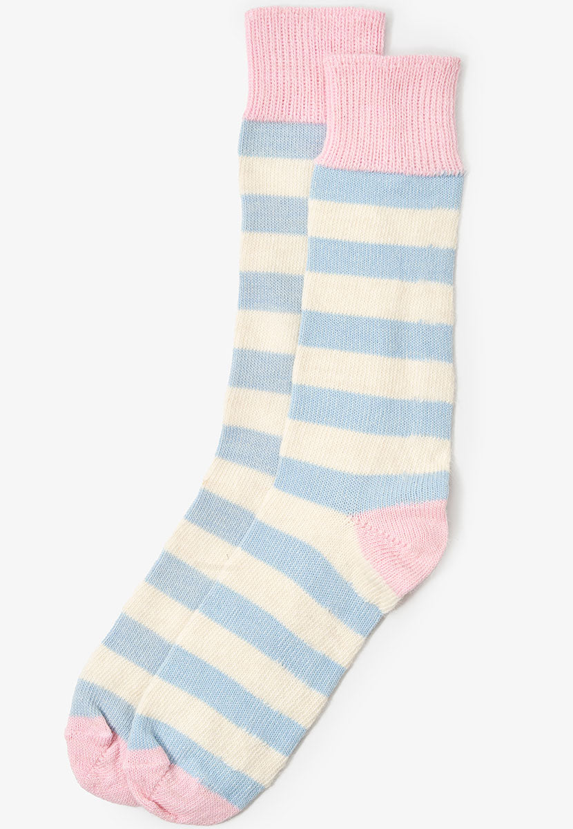 Cosy Alpaca Bed Socks - Blue Stripe Front View