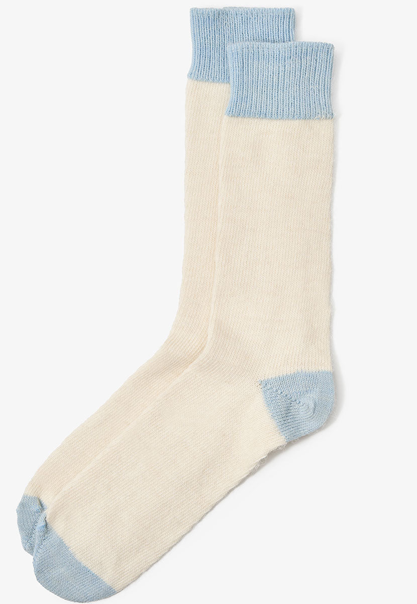 Cosy Alpaca Bed Socks - Ivory/Blue
