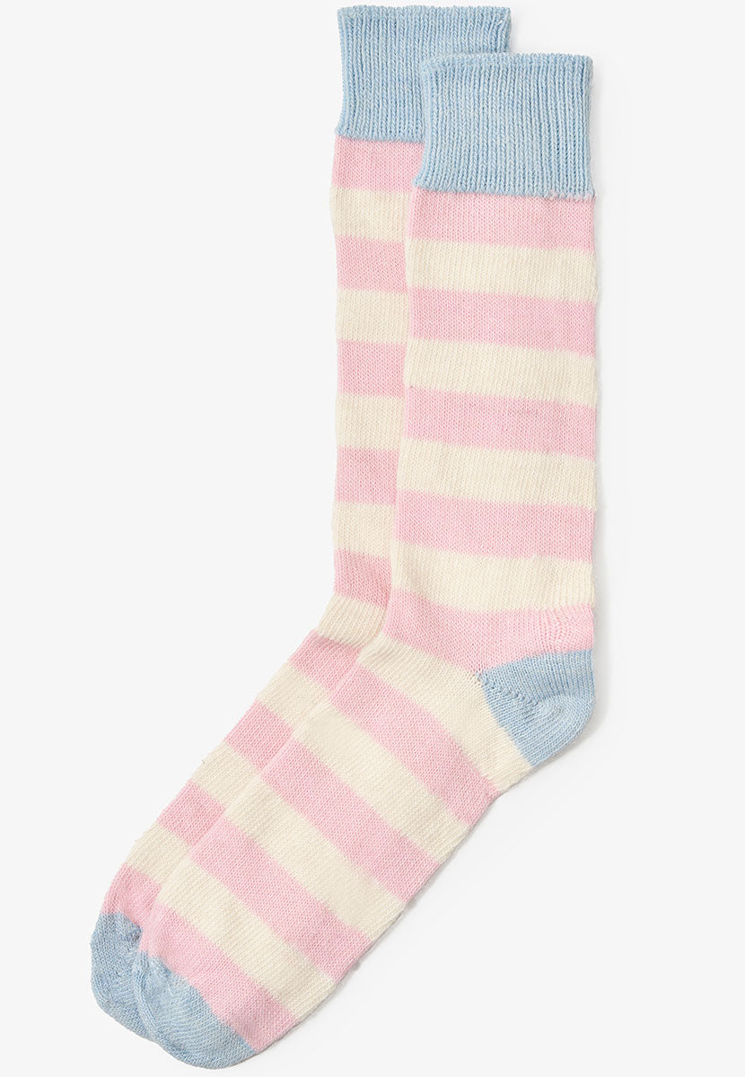 Cosy Alpaca Bed Socks - Pink Stripe Front View