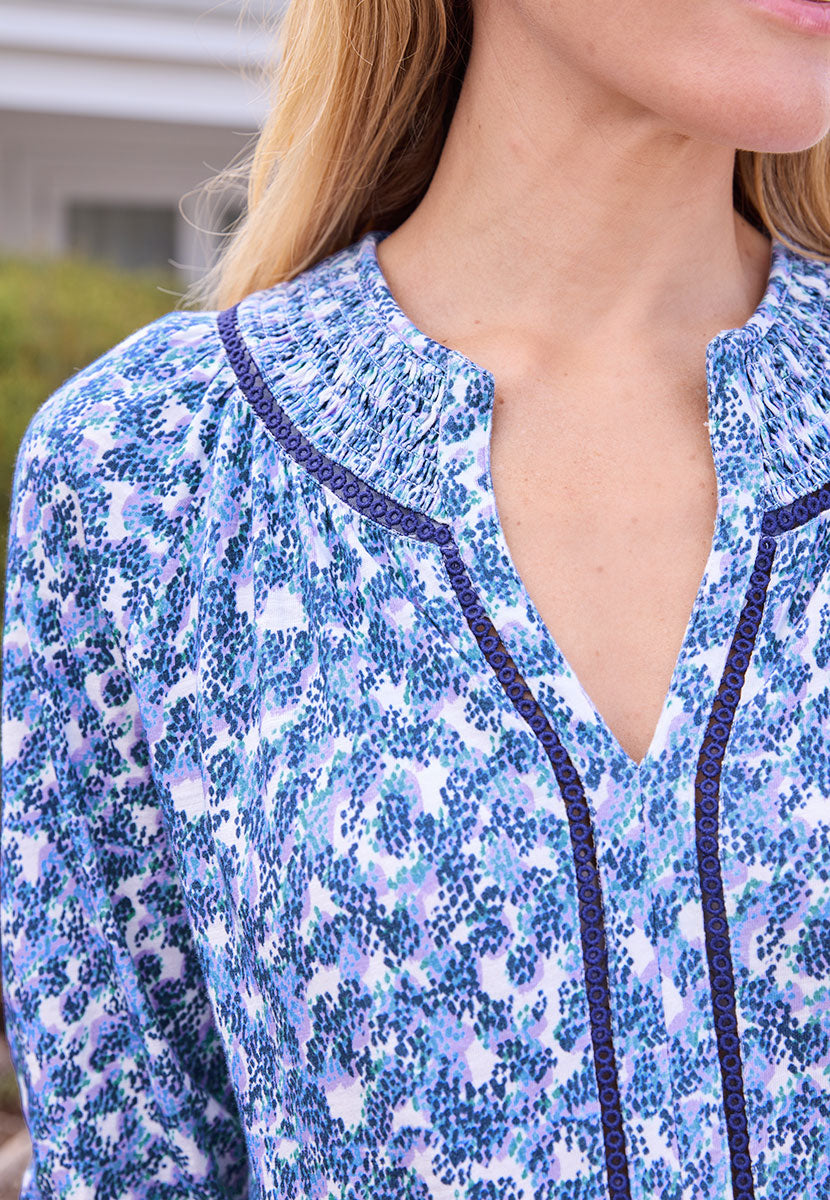 Belinda 3/4 Sleeve Notch Neck Jersey Blouse - Manarolla Print