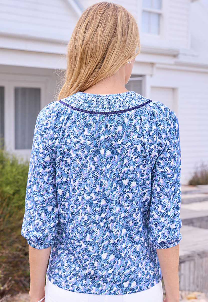 Belinda 3/4 Sleeve Notch Neck Jersey Blouse - Manarolla Print