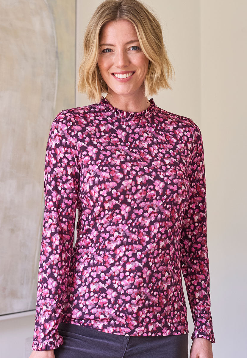 Bobbi Long Sleeve Frill Neck Top - Allegra Spot Print
